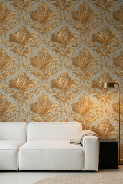 Ornate Damask Wallpaper Baroque Scrollwork Removable Acanthus Leaves Wall Double Roll
