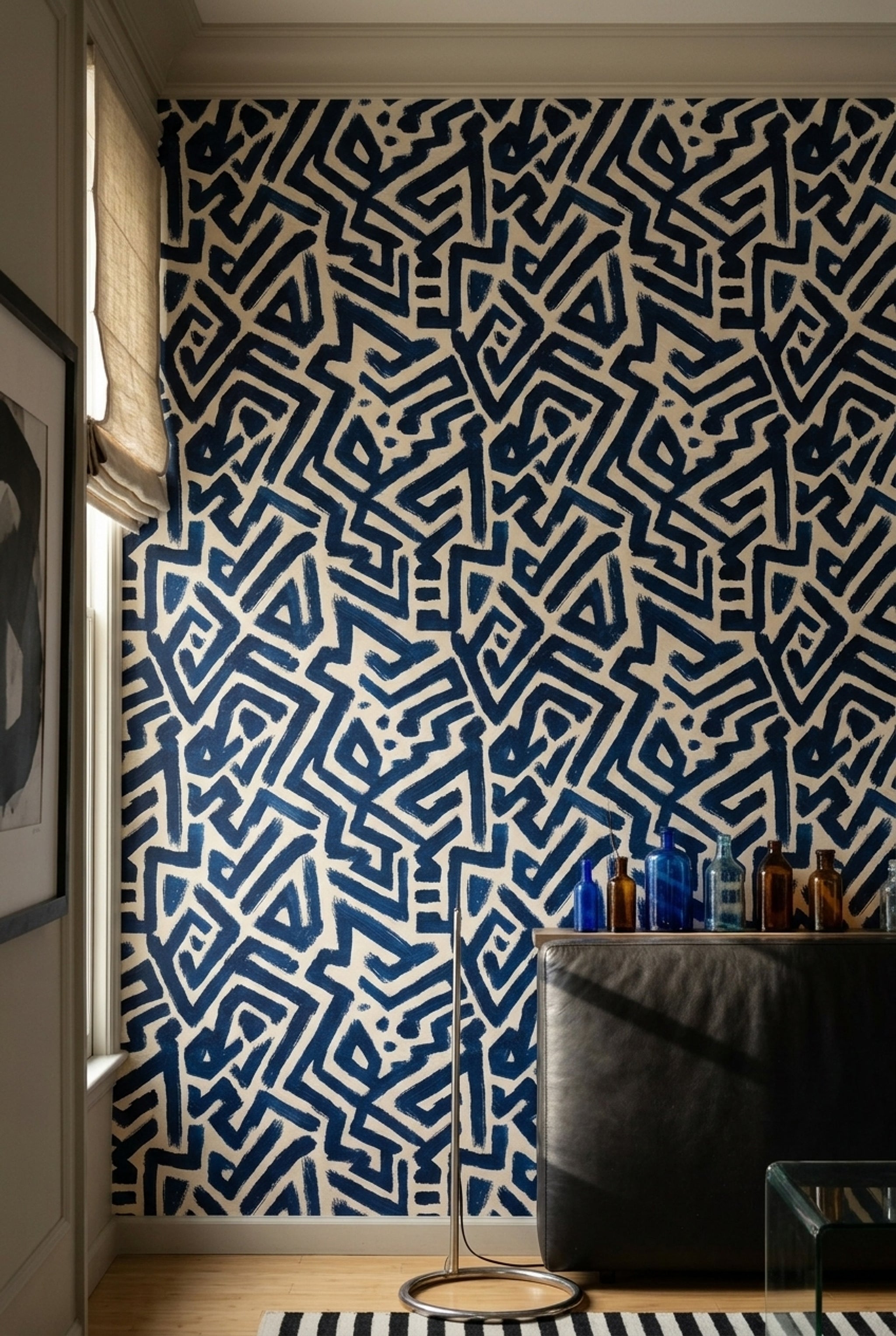 Abstract Wallpaper Geometric Navy Blue Removable Wall Decor