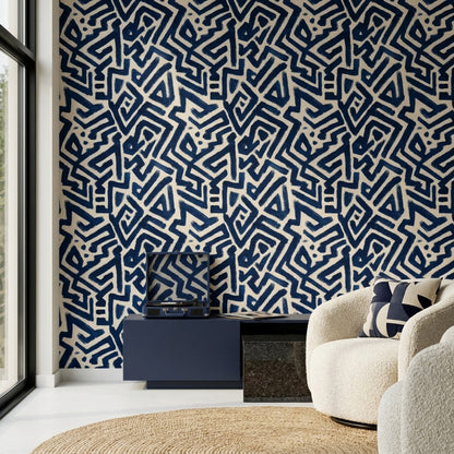 Abstract Wallpaper Geometric Navy Blue Removable Wall Decor