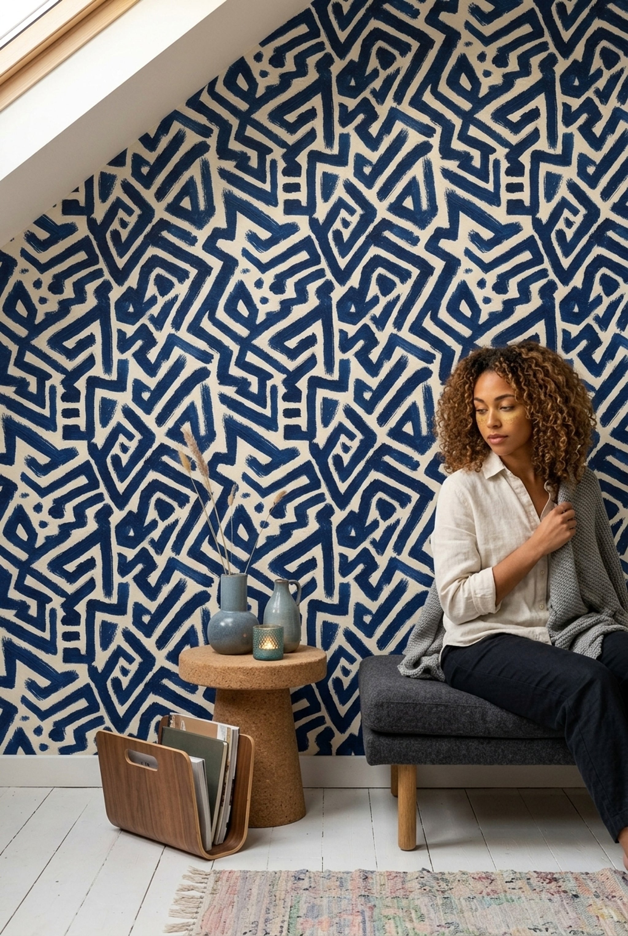 Abstract Wallpaper Geometric Navy Blue Removable Wall Decor