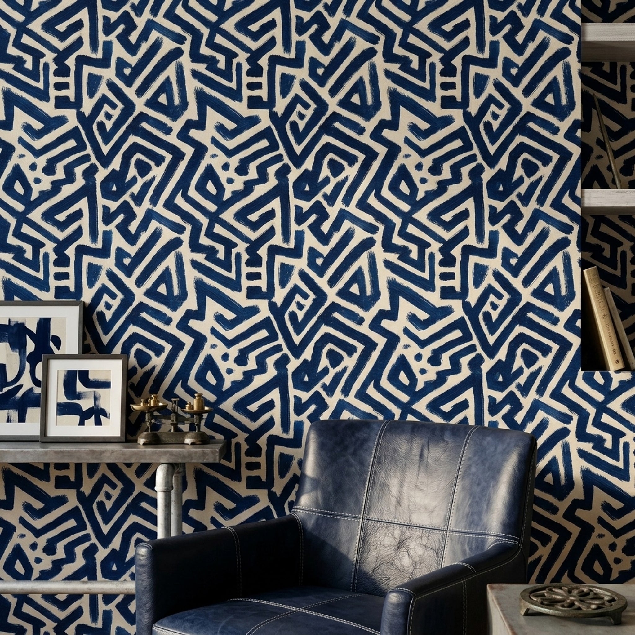 Abstract Wallpaper Geometric Navy Blue Removable Wall Decor
