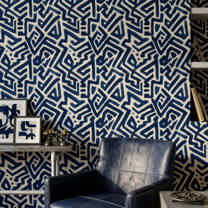 Abstract Wallpaper Geometric Navy Blue Removable Wall Decor