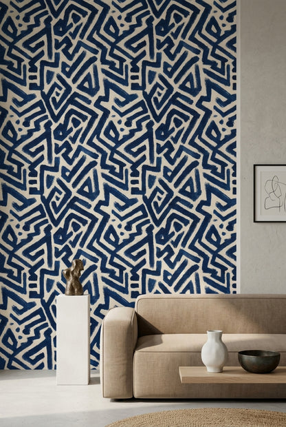 Abstract Wallpaper Geometric Navy Blue Removable Wall Decor