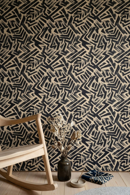 Abstract Geometric Wallpaper Bold Brushstroke Graphic Zigzag Decorative Mural