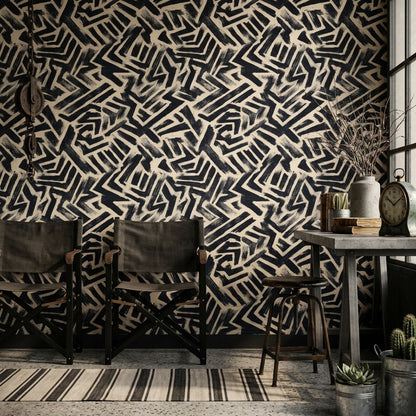 Abstract Geometric Wallpaper Bold Brushstroke Graphic Zigzag Decorative Mural