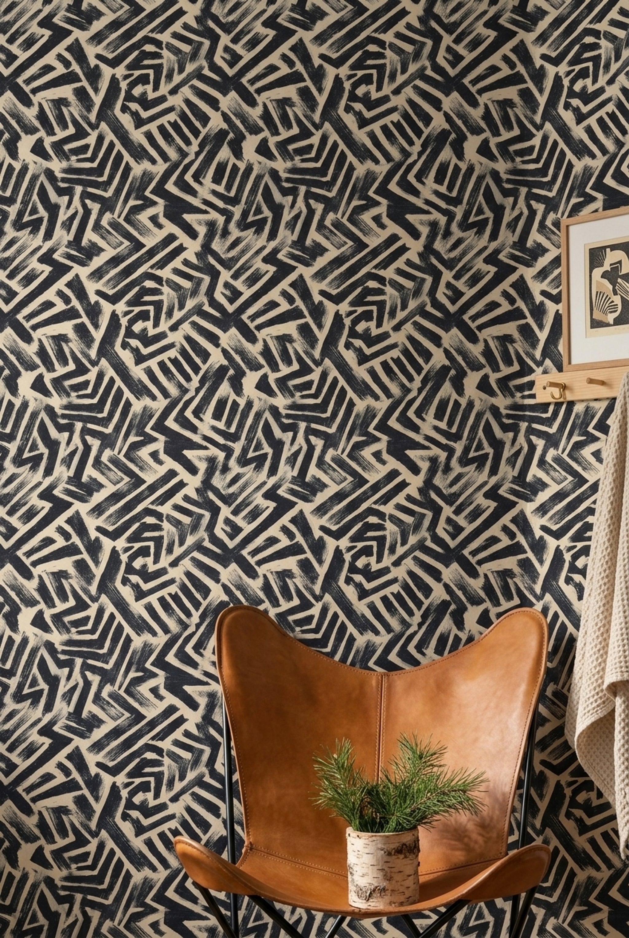 Abstract Geometric Wallpaper Bold Brushstroke Graphic Zigzag Decorative Mural