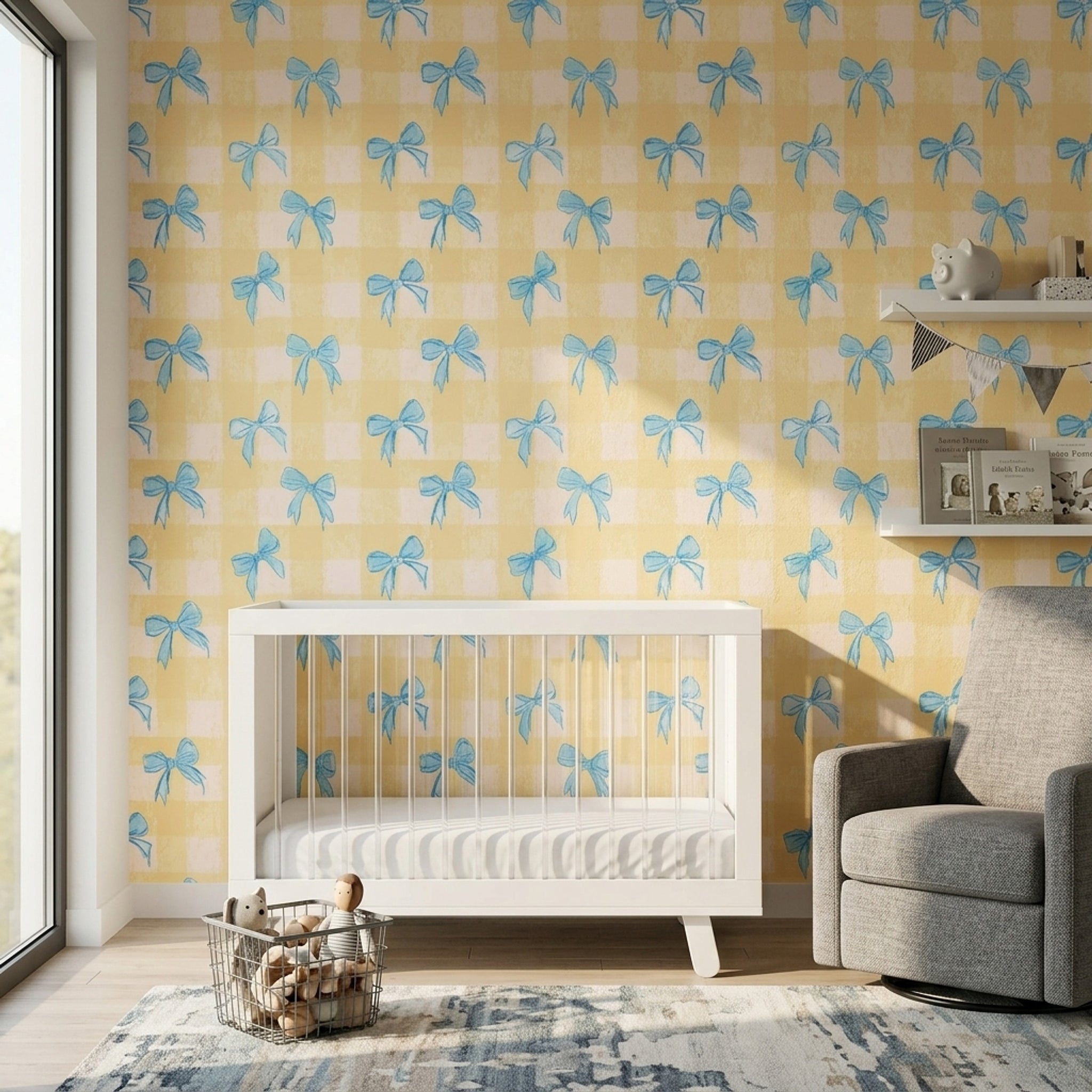 Watercolor Texture Wallpaper Pastel Illustration Gingham Removable Wall Decor