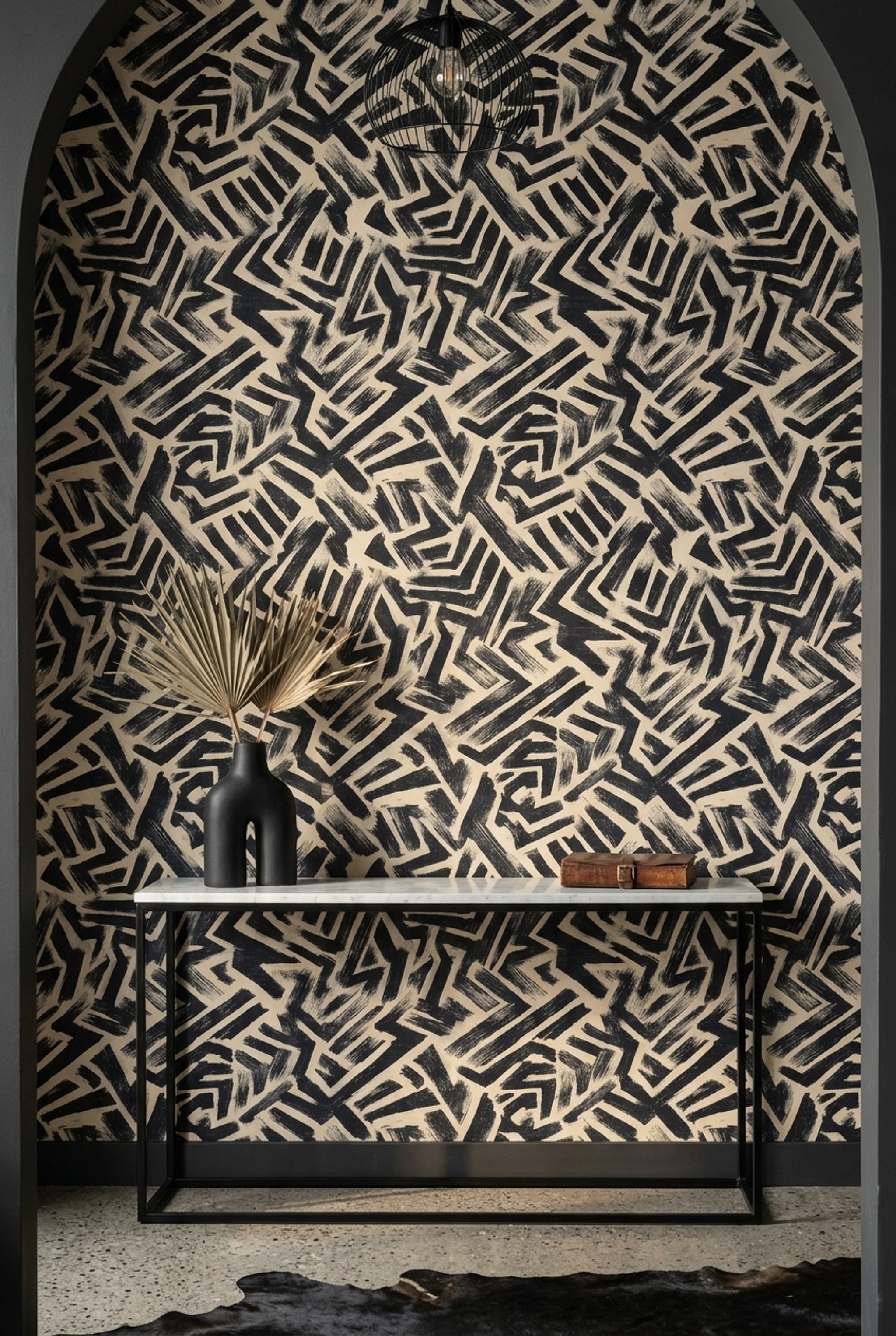 Abstract Geometric Wallpaper Bold Brushstroke Graphic Zigzag Decorative Mural