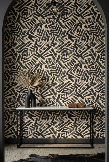 Abstract Geometric Wallpaper Bold Brushstroke Graphic Zigzag Decorative Mural