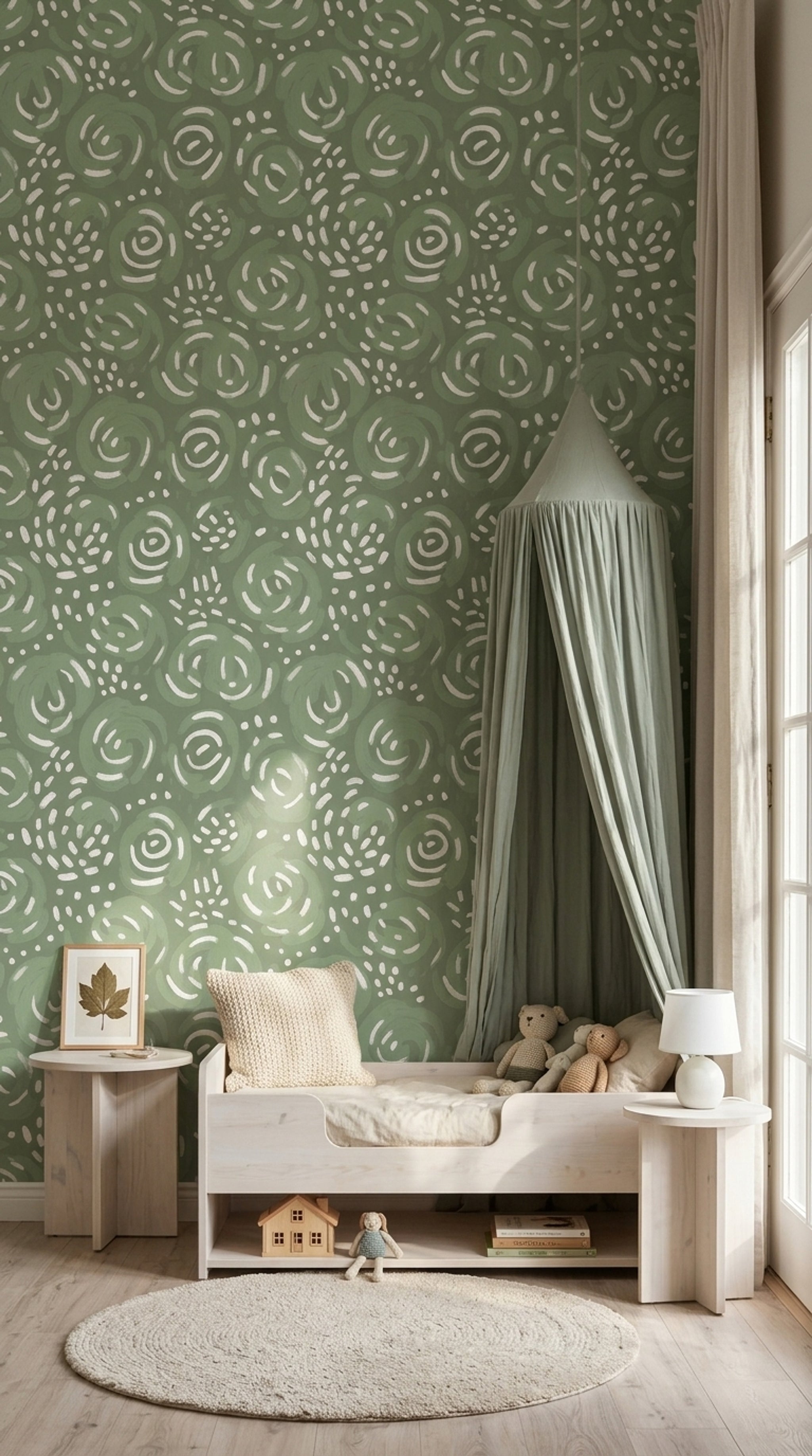 Abstract Wallpaper Painterly Sage Green Decorative Mural