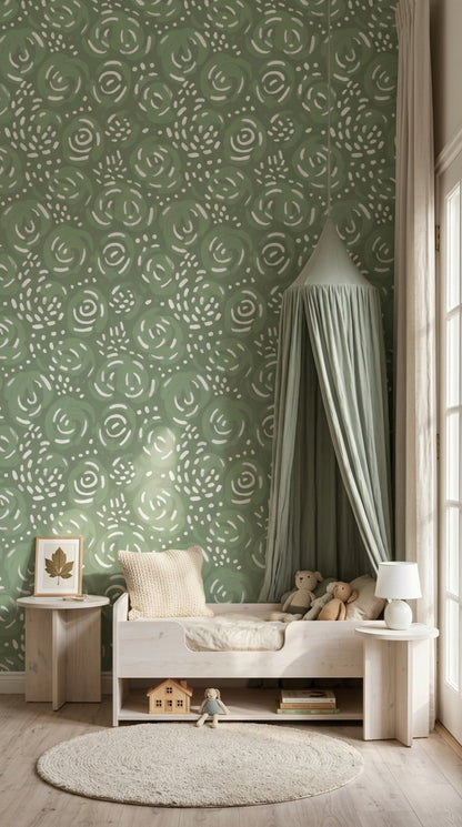 Abstract Wallpaper Painterly Sage Green Decorative Mural