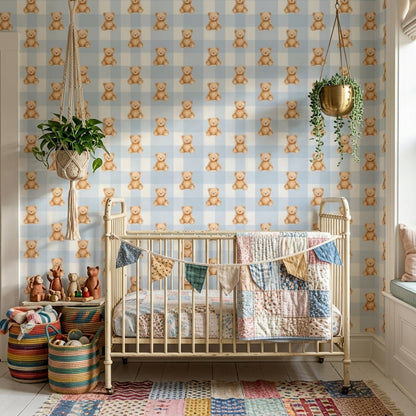 Paper Texture Wallpaper Cute Teddy Bears Removable Gingham Wall Double Roll