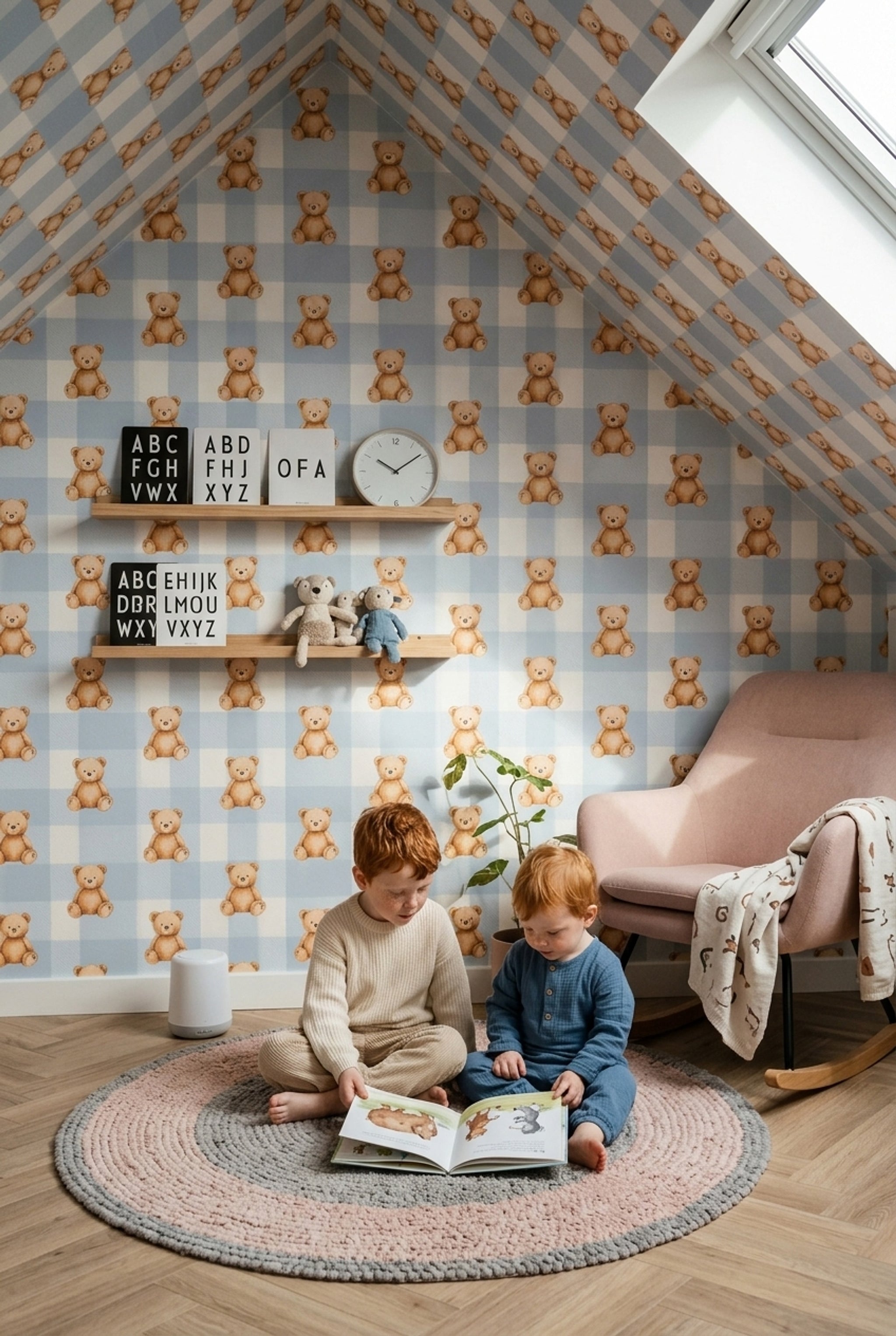 Paper Texture Wallpaper Cute Teddy Bears Removable Gingham Wall Double Roll