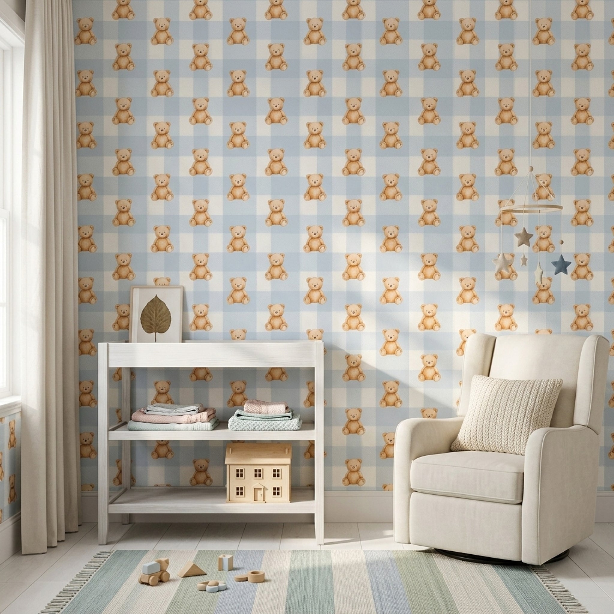 Paper Texture Wallpaper Cute Teddy Bears Removable Gingham Wall Double Roll