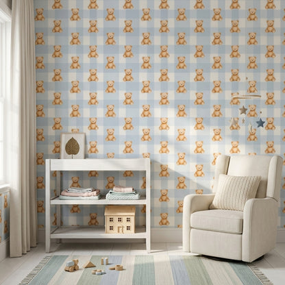 Paper Texture Wallpaper Cute Teddy Bears Removable Gingham Wall Double Roll