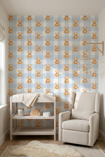 Paper Texture Wallpaper Cute Teddy Bears Removable Gingham Wall Double Roll