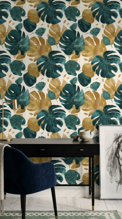 Watercolor Texture Wallpaper Bright Background Removable Tropical Leaves Wall Double Roll