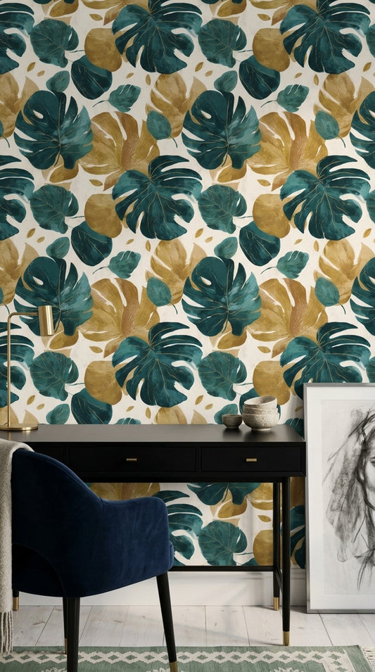 Watercolor Texture Wallpaper Bright Background Removable Tropical Leaves Wall Double Roll