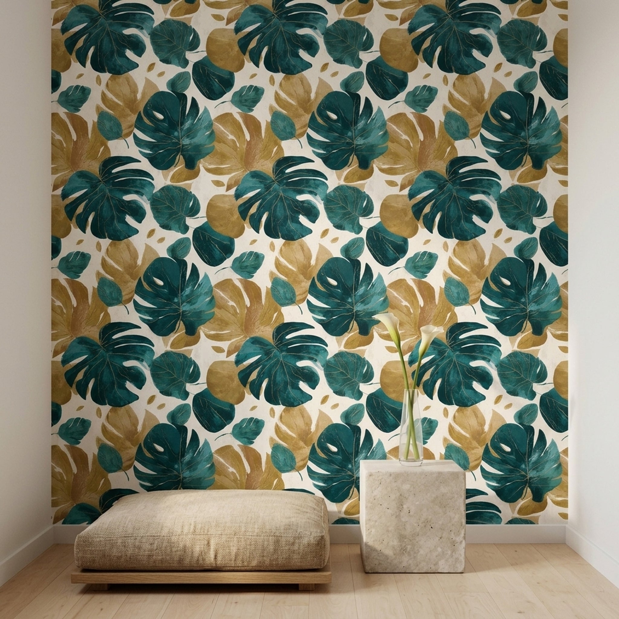 Watercolor Texture Wallpaper Bright Background Removable Tropical Leaves Wall Double Roll