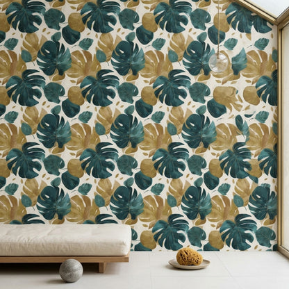 Watercolor Texture Wallpaper Bright Background Removable Tropical Leaves Wall Double Roll