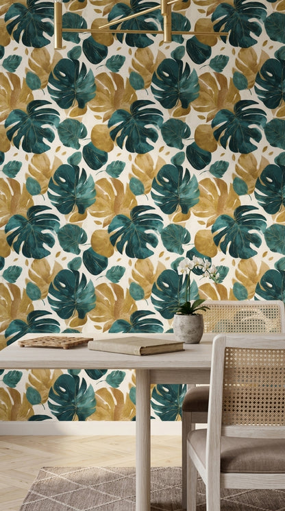 Watercolor Texture Wallpaper Bright Background Removable Tropical Leaves Wall Double Roll