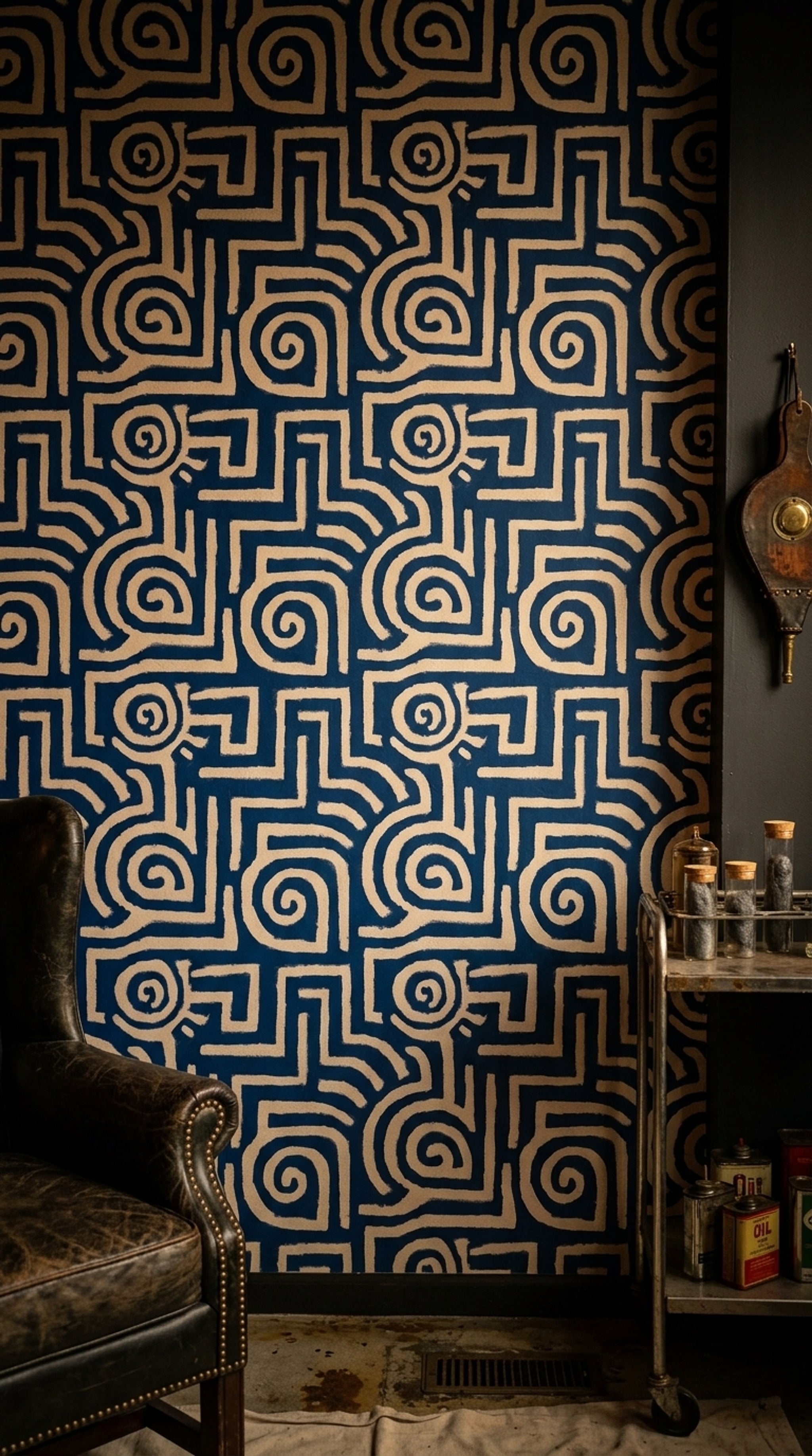 Abstract Geometric Wallpaper Maze Pattern Textured Canvas Look Removable Wall Decor