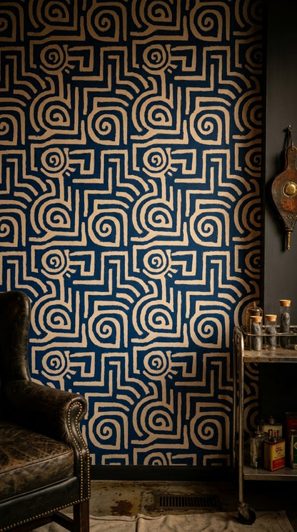 Abstract Geometric Wallpaper Maze Pattern Textured Canvas Look Removable Wall Decor