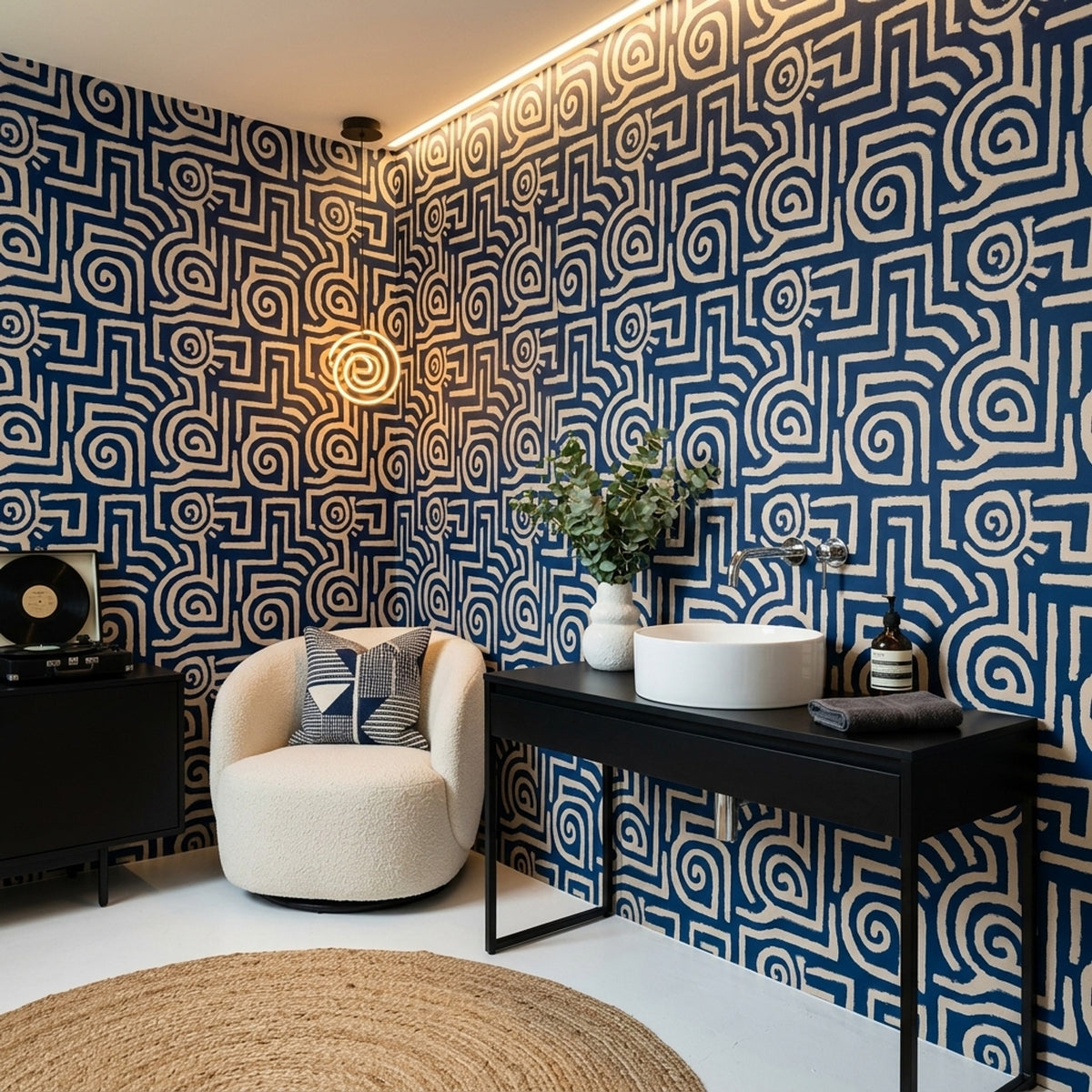 Abstract Geometric Wallpaper Maze Pattern Textured Canvas Look Removable Wall Decor