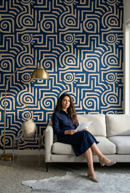 Abstract Geometric Wallpaper Maze Pattern Textured Canvas Look Removable Wall Decor