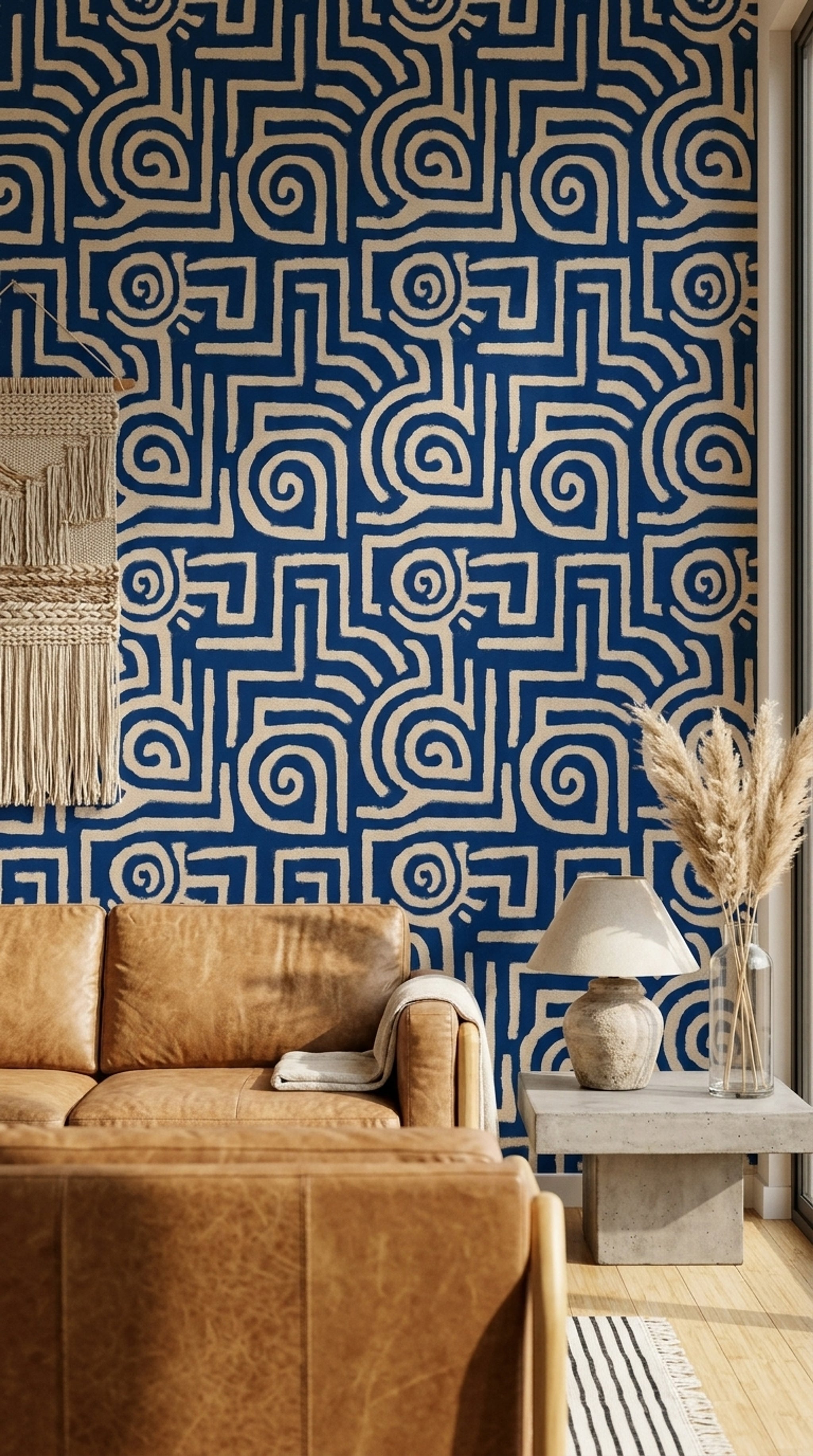 Abstract Geometric Wallpaper Maze Pattern Textured Canvas Look Removable Wall Decor