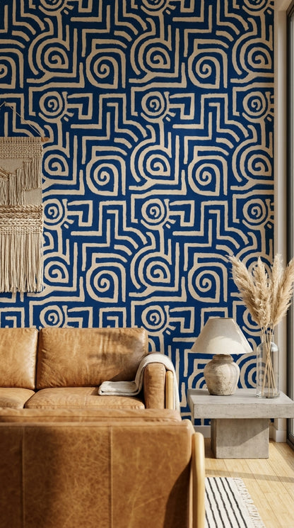 Abstract Geometric Wallpaper Maze Pattern Textured Canvas Look Removable Wall Decor
