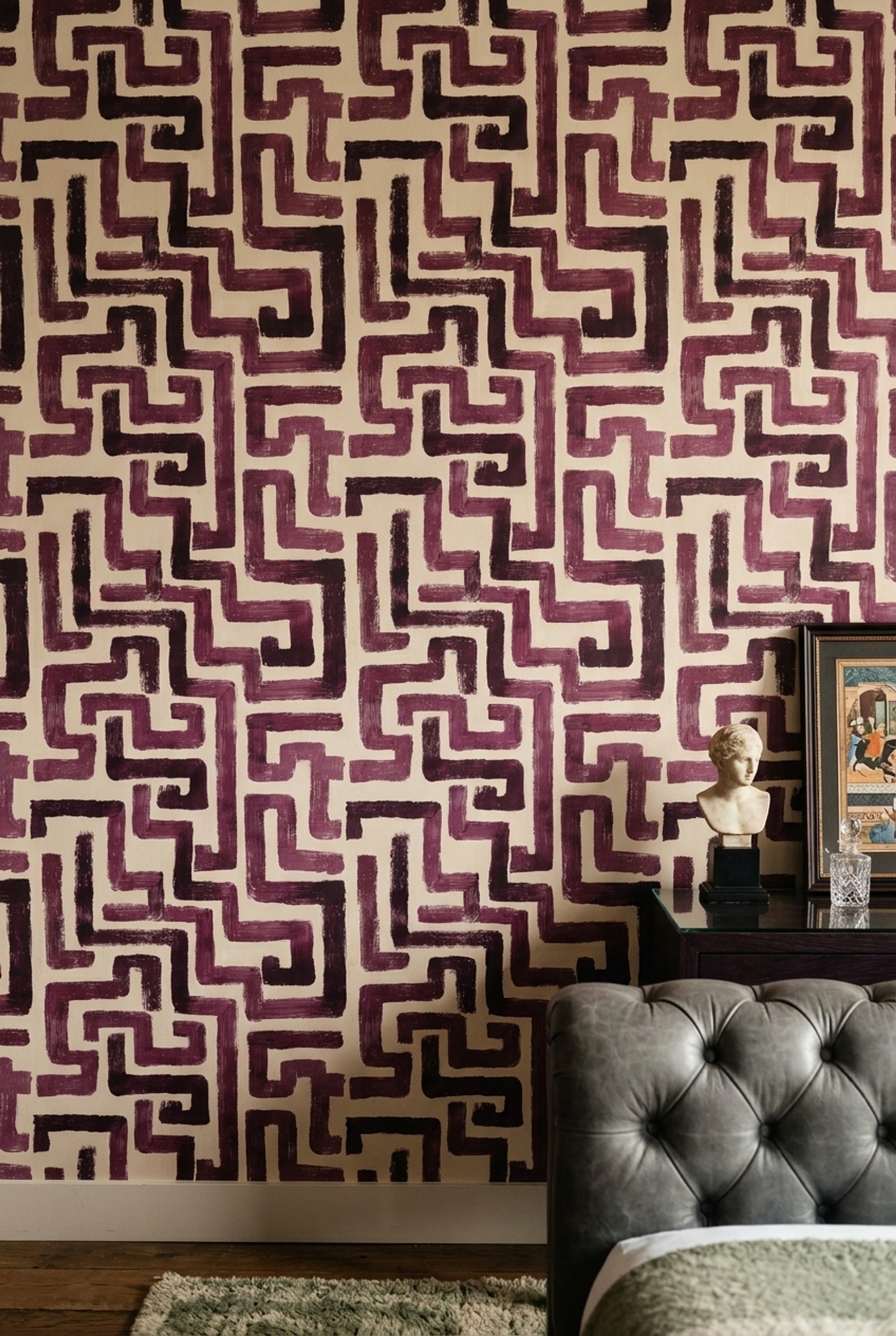 Abstract Geometric Wallpaper Maze Pattern Removable Greek Key Inspired Wall Double Roll