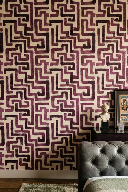 Abstract Geometric Wallpaper Maze Pattern Removable Greek Key Inspired Wall Double Roll