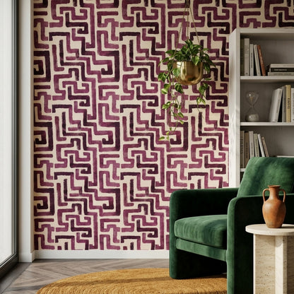 Abstract Geometric Wallpaper Maze Pattern Removable Greek Key Inspired Wall Double Roll