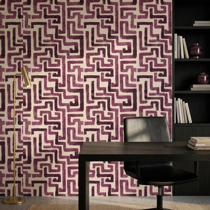 Abstract Geometric Wallpaper Maze Pattern Removable Greek Key Inspired Wall Double Roll