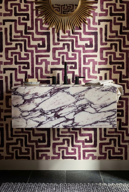 Abstract Geometric Wallpaper Maze Pattern Removable Greek Key Inspired Wall Double Roll