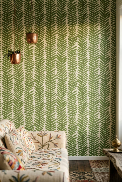 Fern Fronds Wallpaper Tropical Leaf Hand Painted Decorative Mural