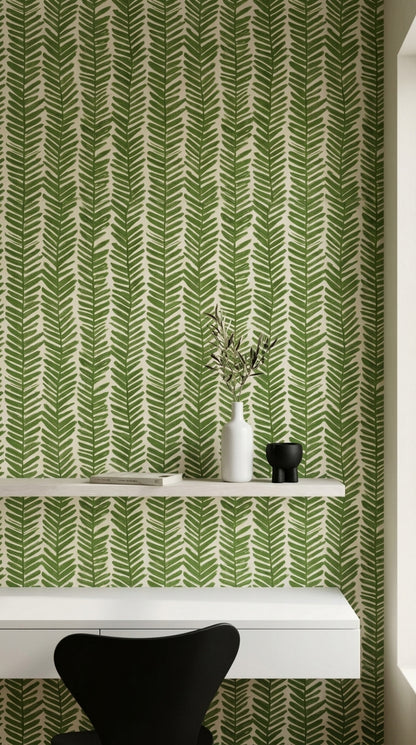 Fern Fronds Wallpaper Tropical Leaf Hand Painted Decorative Mural