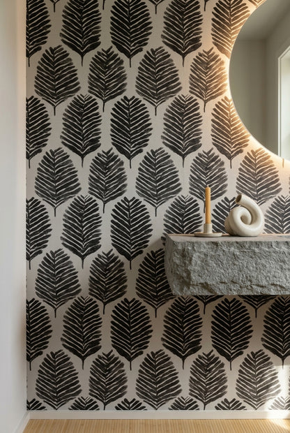 Fern Fronds Wallpaper Botanical Removable Black And White Wall Double Roll