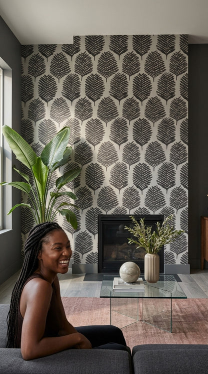 Fern Fronds Wallpaper Botanical Removable Black And White Wall Double Roll