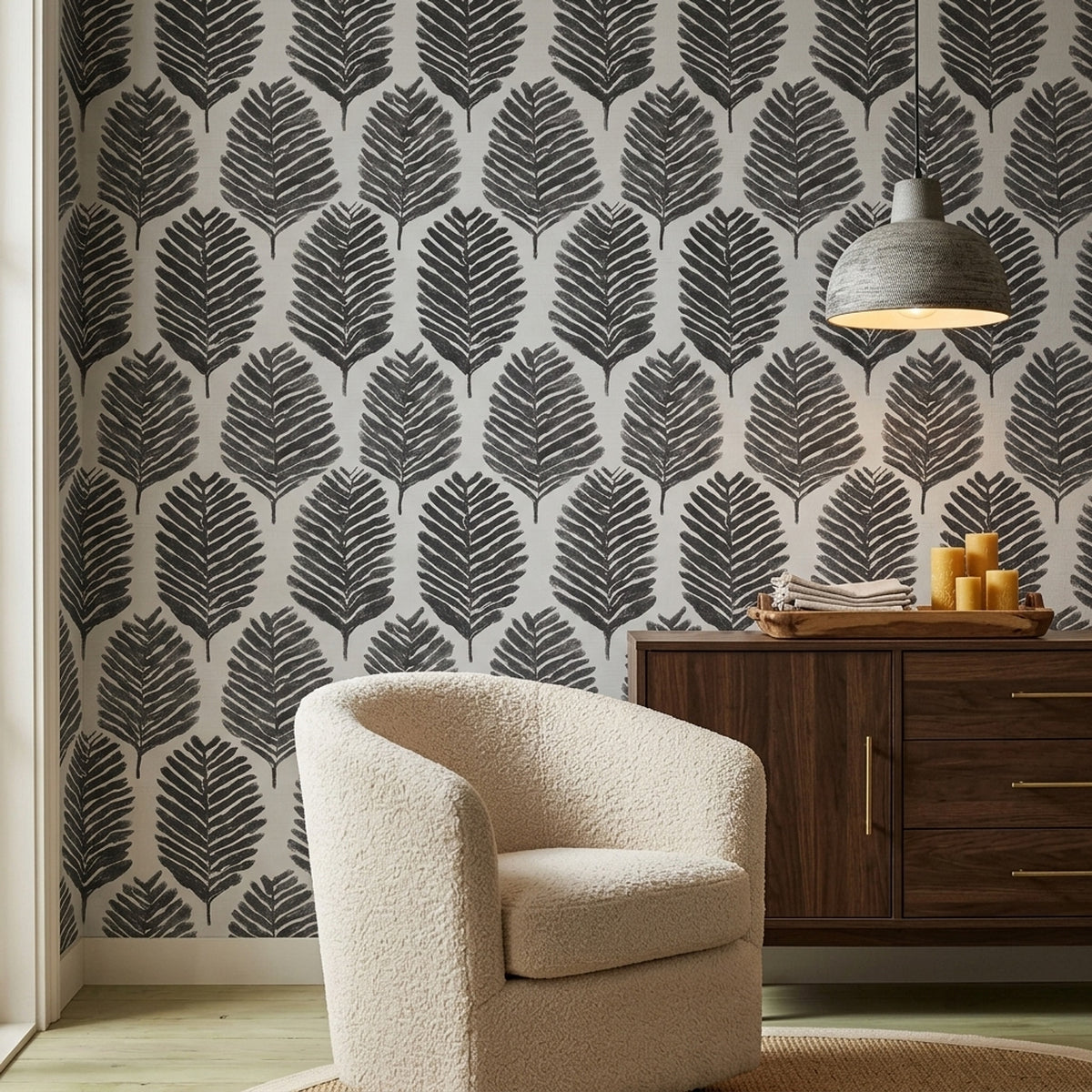 Fern Fronds Wallpaper Botanical Removable Black And White Wall Double Roll