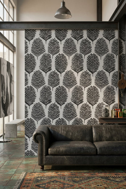 Fern Fronds Wallpaper Botanical Removable Black And White Wall Double Roll