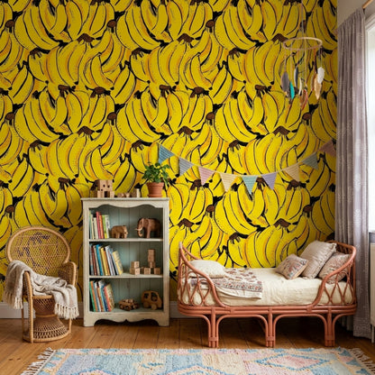 Banana Pattern Wallpaper Tropical Fruit Removable Bright Yellow Wall Double Roll