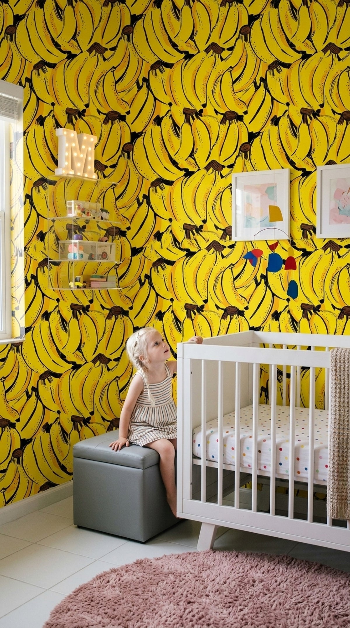 Banana Pattern Wallpaper Tropical Fruit Removable Bright Yellow Wall Double Roll