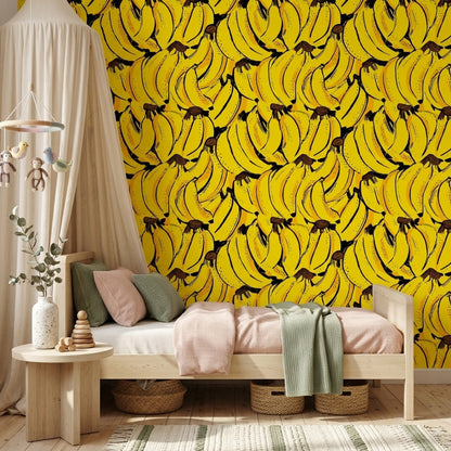 Banana Pattern Wallpaper Tropical Fruit Removable Bright Yellow Wall Double Roll