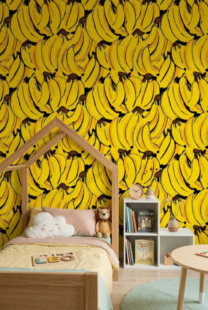 Banana Pattern Wallpaper Tropical Fruit Removable Bright Yellow Wall Double Roll