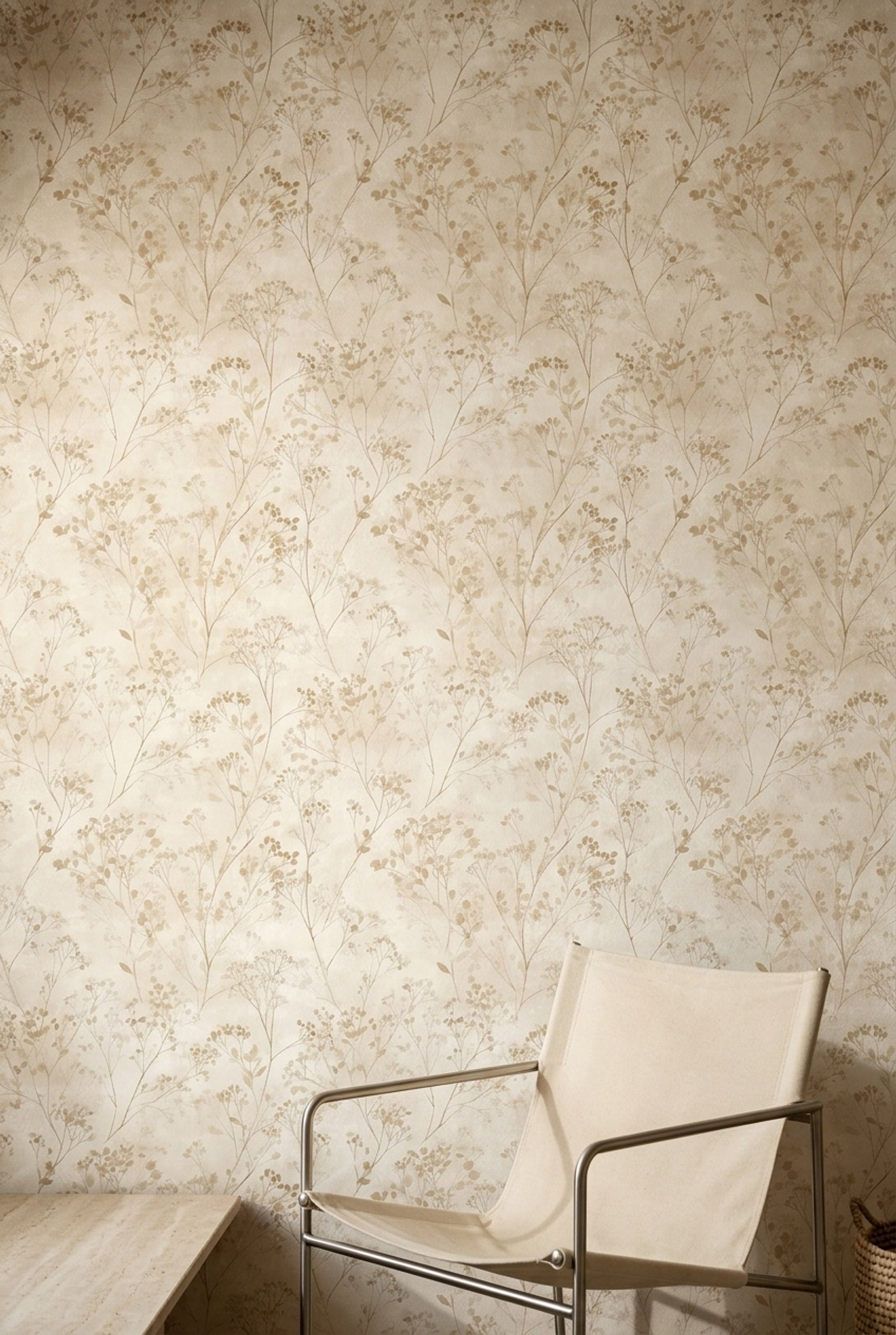 Botanical Wallpaper Floral Branches Beige Monochrome Removable Wall Decor