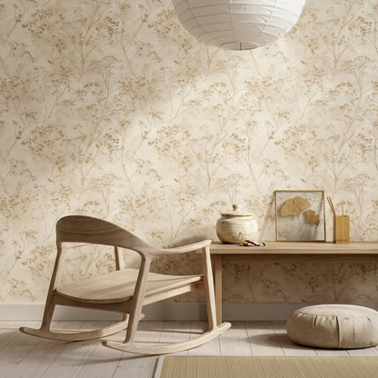 Botanical Wallpaper Floral Branches Beige Monochrome Removable Wall Decor