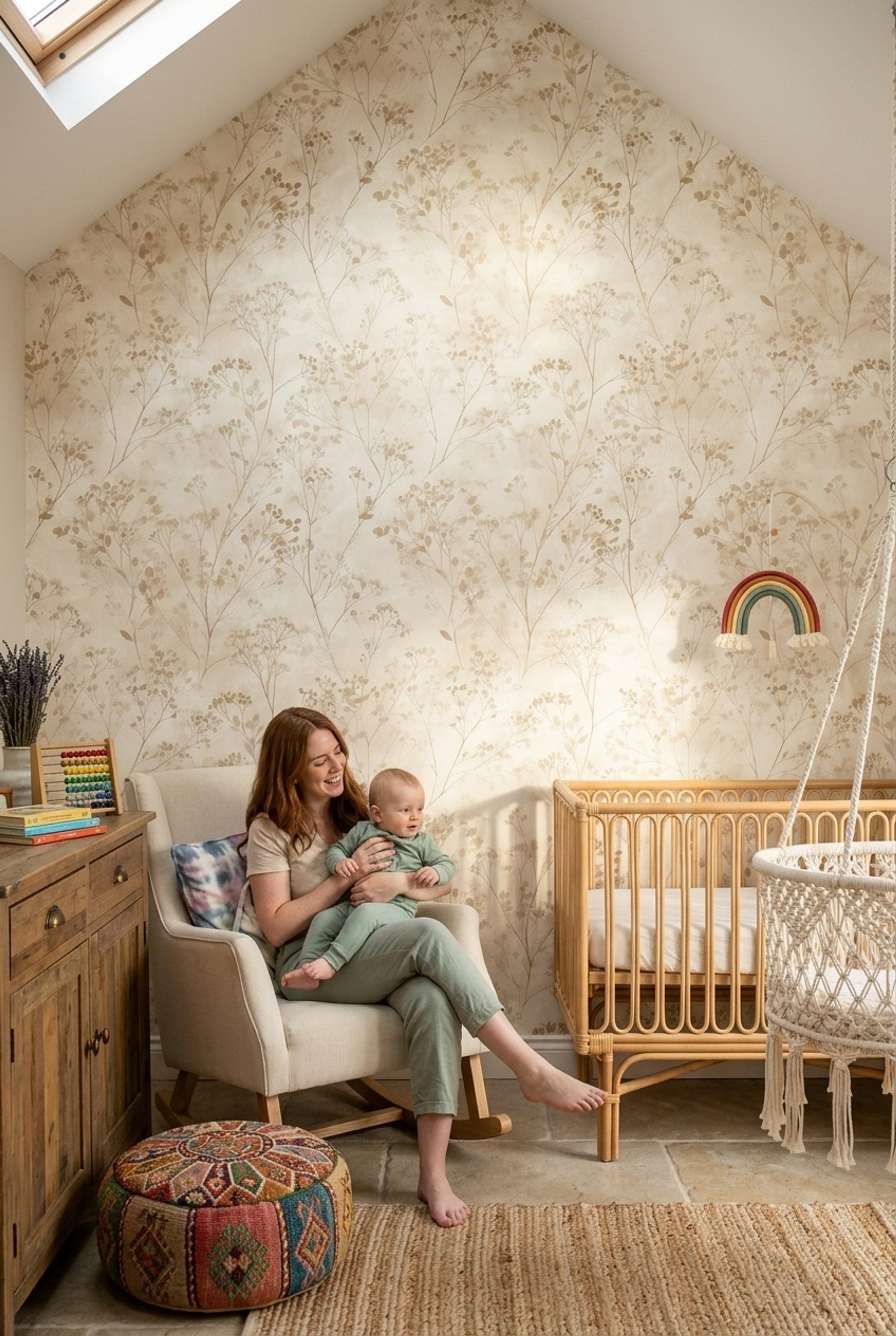 Botanical Wallpaper Floral Branches Beige Monochrome Removable Wall Decor