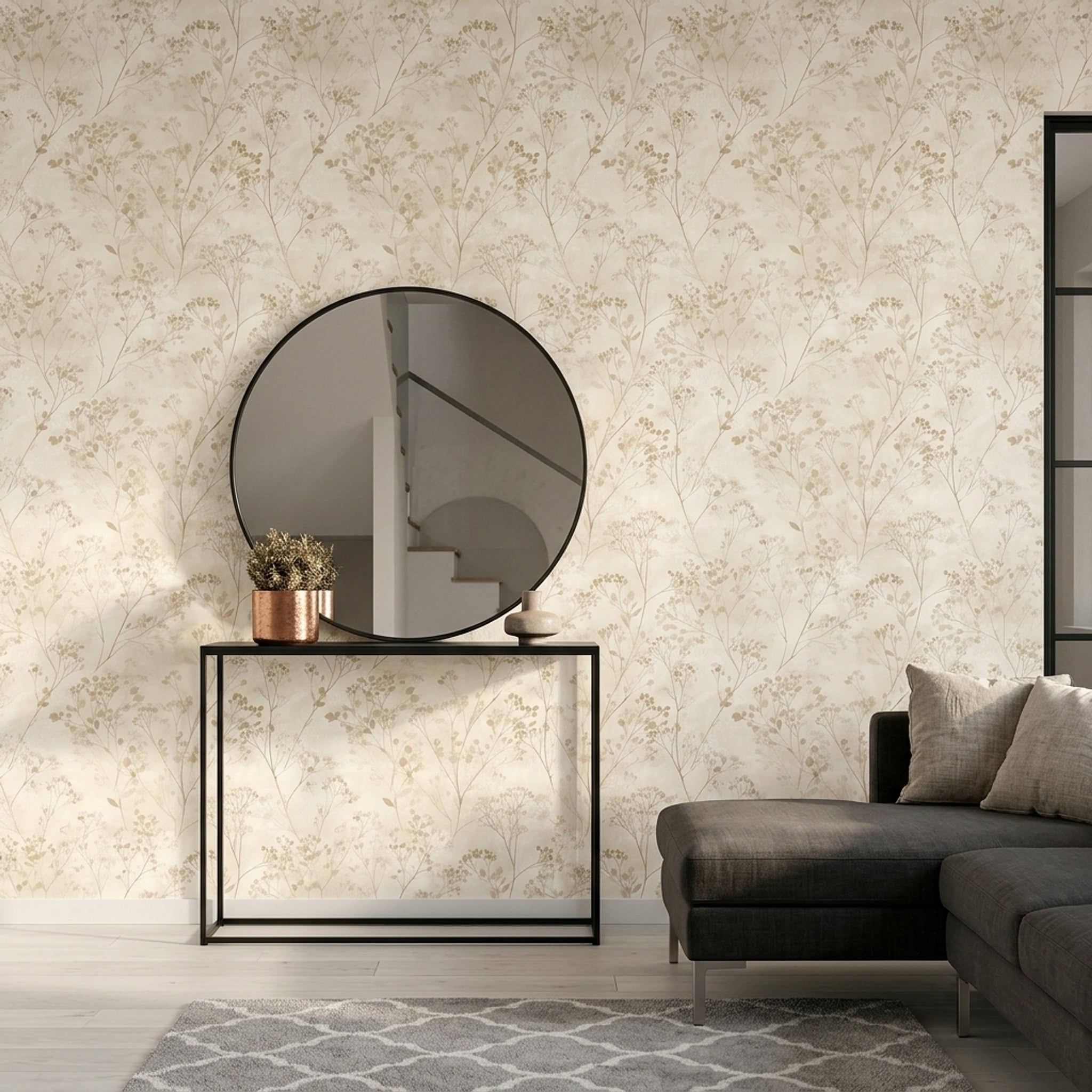 Botanical Wallpaper Floral Branches Beige Monochrome Removable Wall Decor
